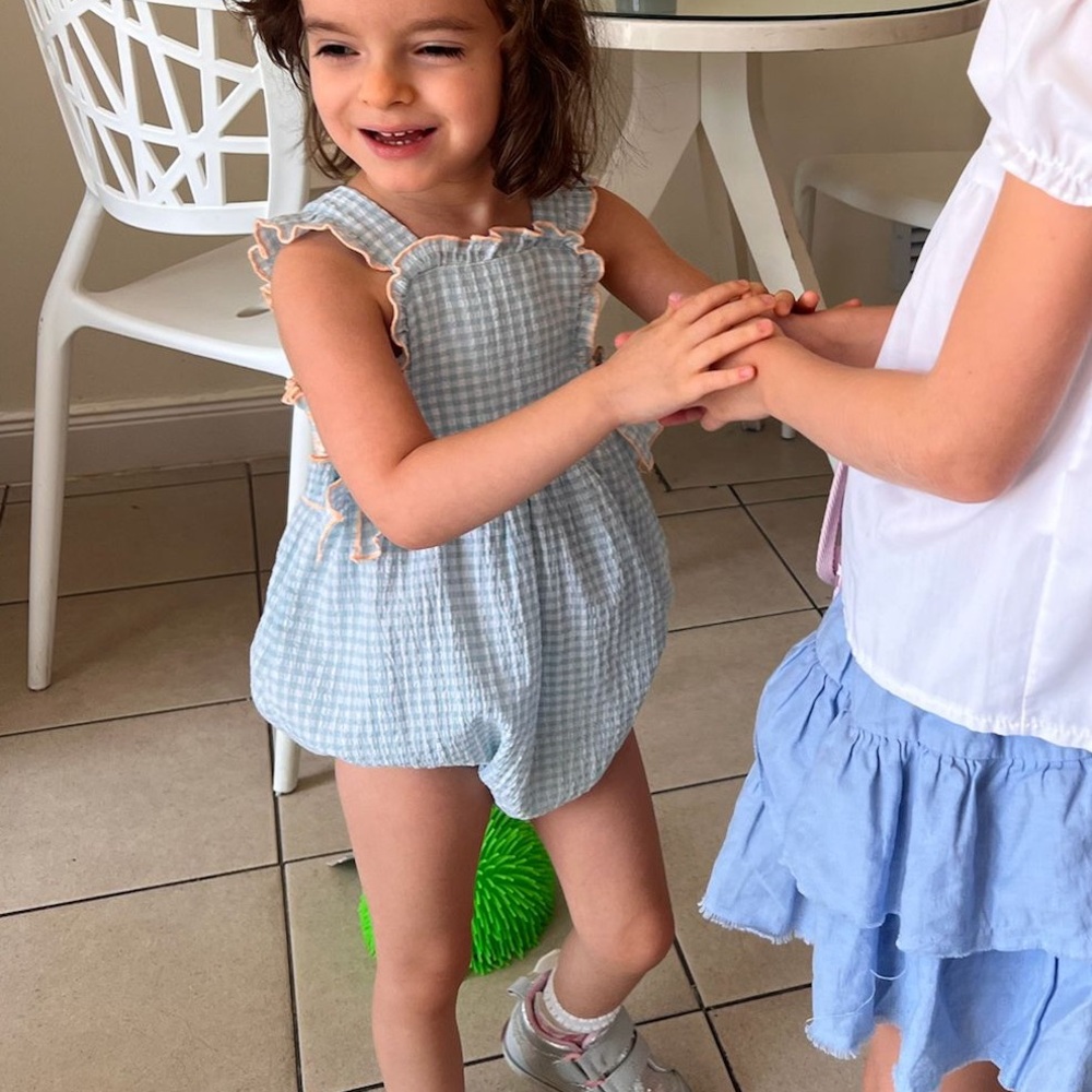 Charming Blue Girl Gingham Romper